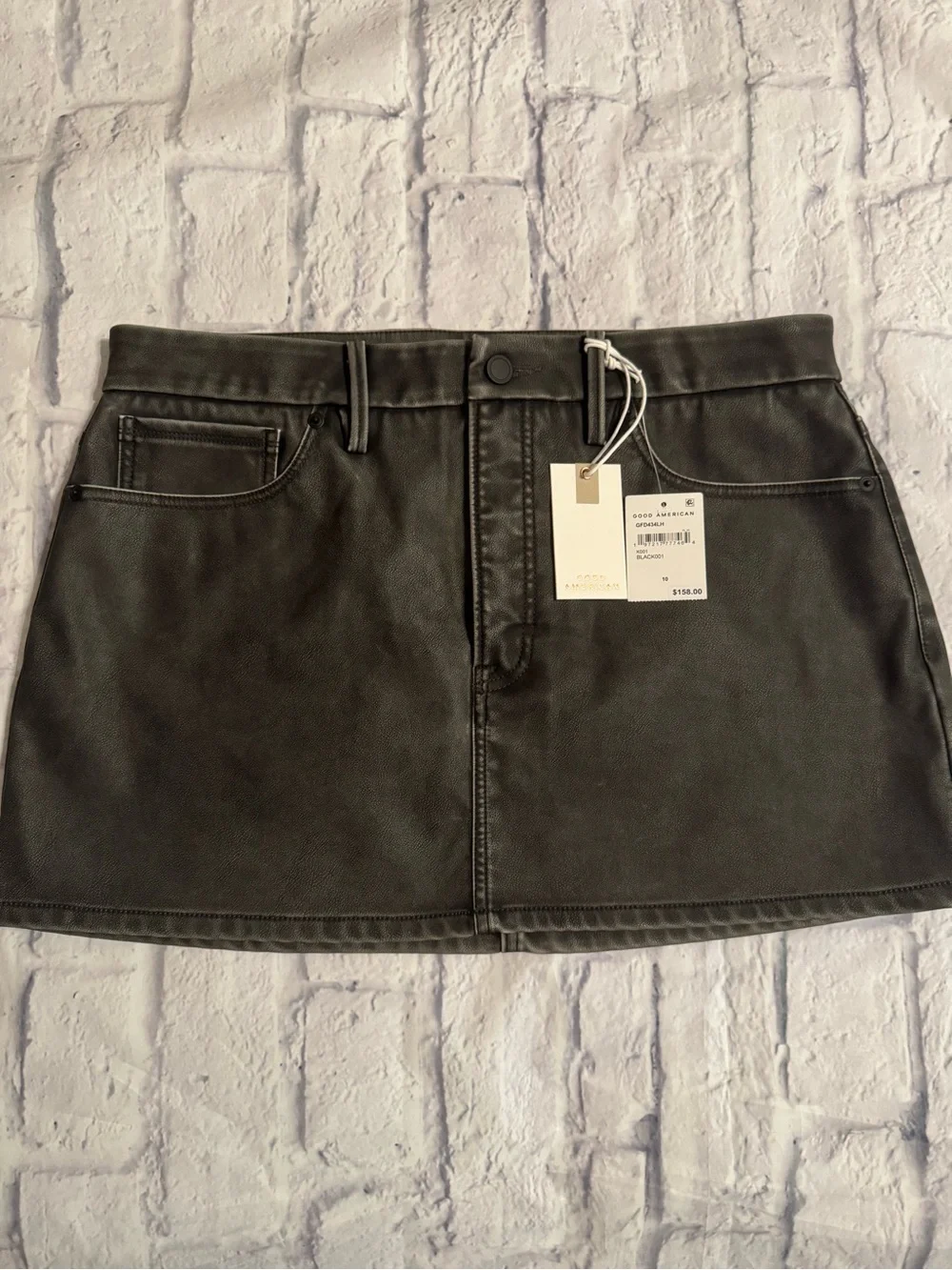 Good American Charcoal Black Coated Faux Leather Mini Skirt